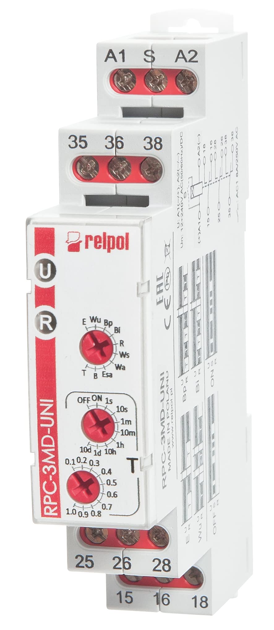 RPC-3MD-UNI - Multifunktions-Zeitrelais, 3 Kontakte, 8 A, 12 bis 240 VAC/DC ansteuerbar, für Schaltschrank