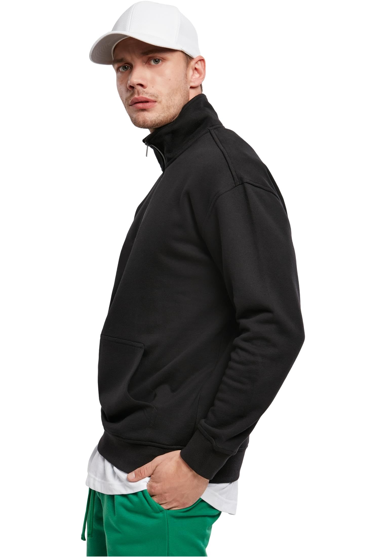 Urban Classics Męska bluza Organic Cotton Basic Troyer z zamkiem błyskawicznym i stójką, sweter dla mężczyzn w rozmiarach S - 5XL, czarny, S