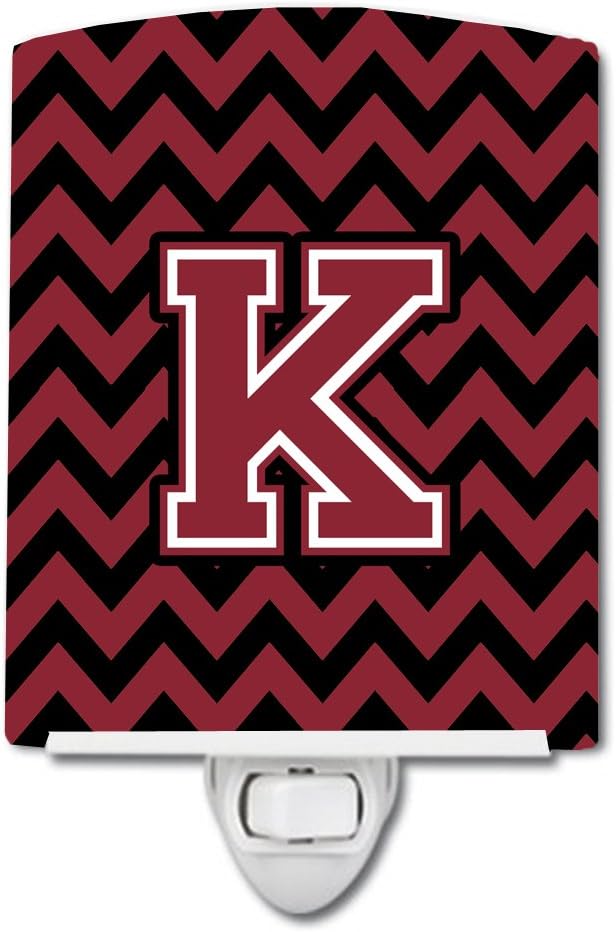 Caroline's Treasures CJ1052-KCNL Letter K Chevron Garnet and Black Ceramic Night Light Compact, UL-Certified, Ideal for Bedroom, Bathroom, Nursery, Hallway, Kitchen, 6x4x3, Multicolor