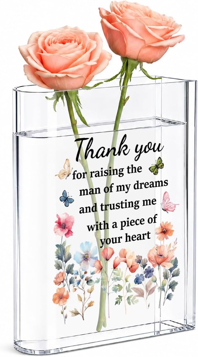 Mothers Day Mom Book Flower Vase Mothers Day Thank You Gift for Mom Grandma from Daughter Son Home Office Bookshelf Desk Decor Acrylic Book Vases for Flowers