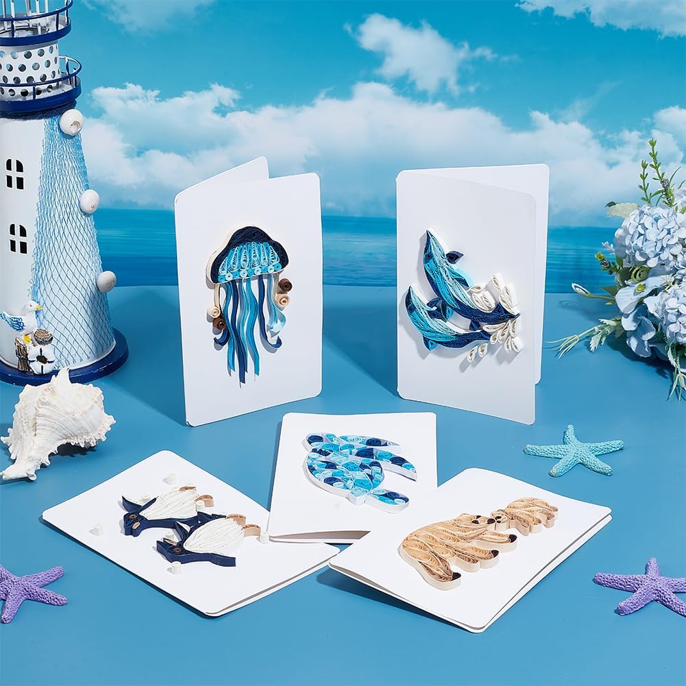 WEBEEDY 20 Sets Paper Quilling Kit for Adult DIY Sea Animals Themes Greeting Card Making Kit with Instruction 5 Styles Animal Polar Bear,Sea Turtle,Whale,Penguin,Jellyfish Cards for Birthday Christmas