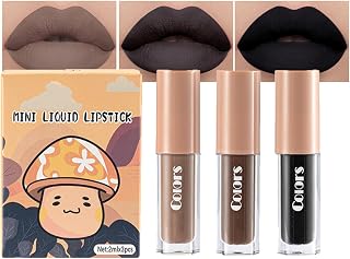 3 Colors Matte Lipsticks Set - Waterproof Long Lasting Liquid Lipstick - Non-Stick Cup Velvet Black Lipstick Brown Nude Lipstick Kit - Liquid Lip Gloss Makeup Gift Set (03 Dark)
