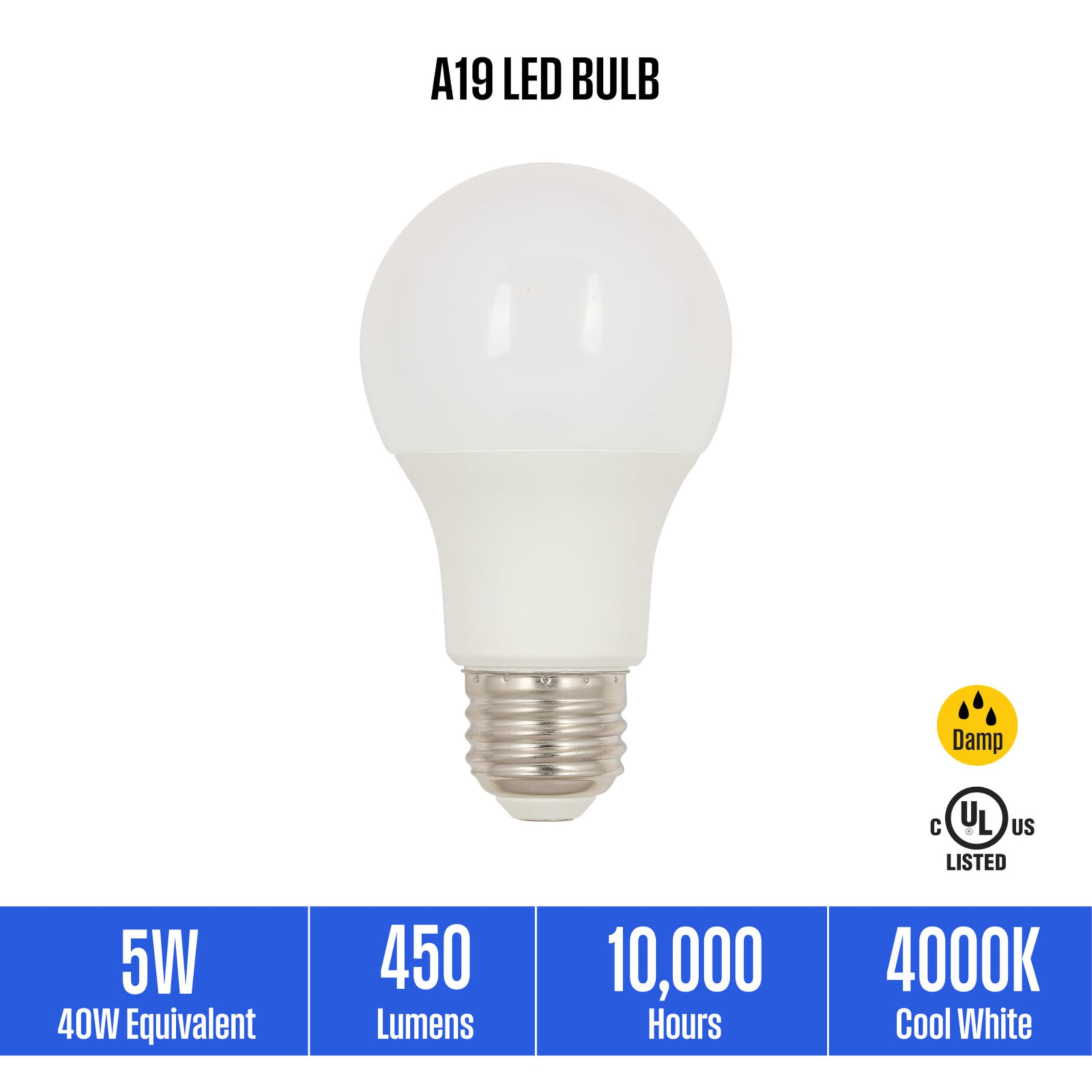Westinghouse Lighting 5292000 5 Watt 40 Watt Equivalent A19 Cool LED Light Bulb Medium Base — view 5