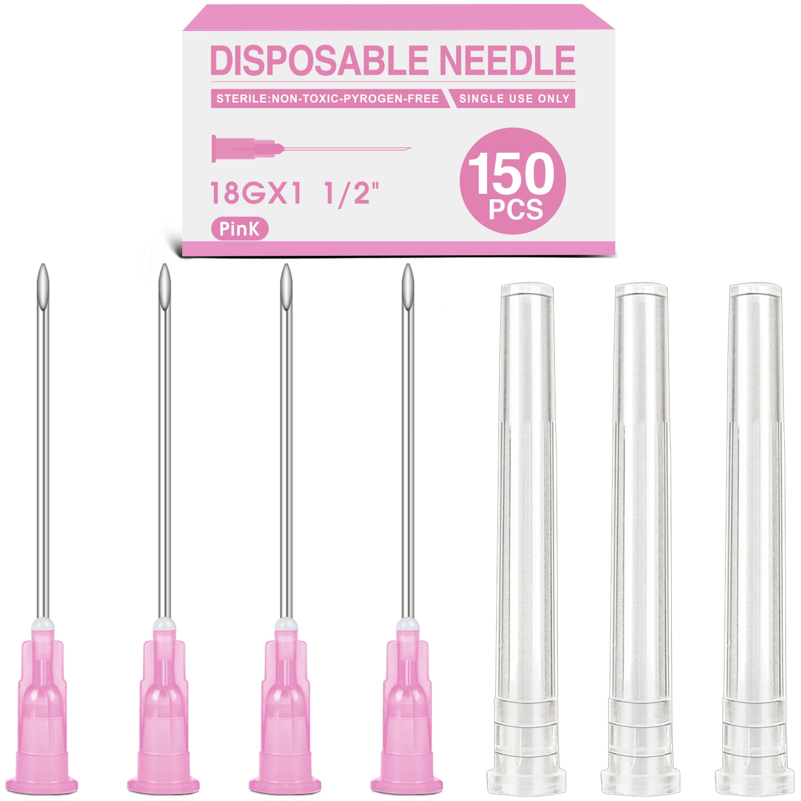 TENKAIWICK 150 Pack 18 Guage 1.5 inch Needle, Sterile Disposable Injection Luer Lock Industrial Accessories Needles,Lab Accessories, Individually Wrapped