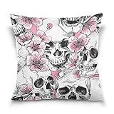 ALAZA Double Sided Seamless Pattern Skull with Flowers Pink Cherry Cotton Velvet Pillowcase 20x20...