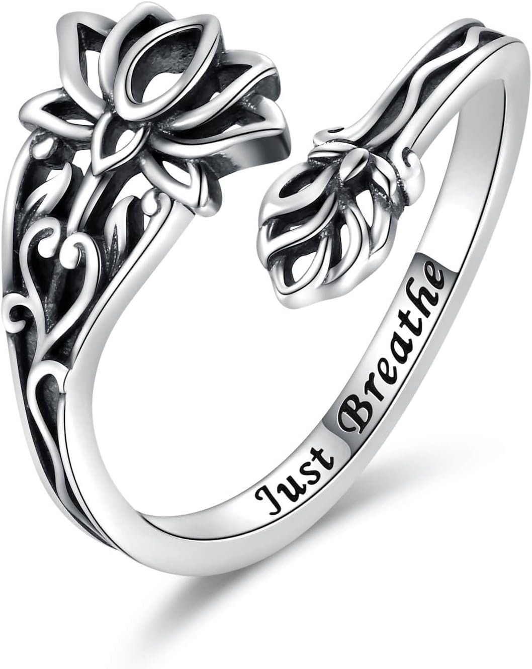 Just Breathe Lotus Spoon Rings 925 Sterling Silver Adjustable Thumb Ring Inspirational Lotus Ring Encouragement Jewelry Gift for Women