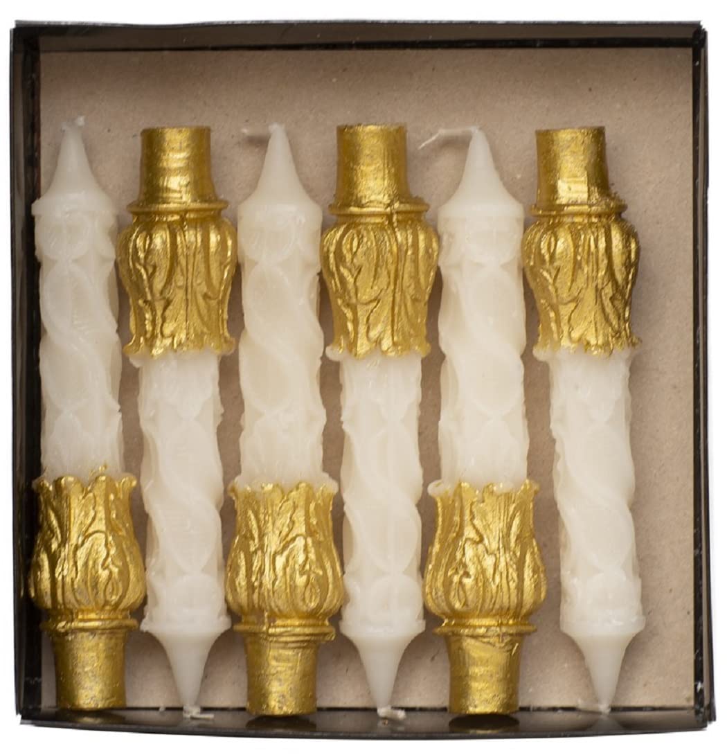 WHITE GOLD CANDLE, Set of 6 Candle, Spiral Candle, Pillar