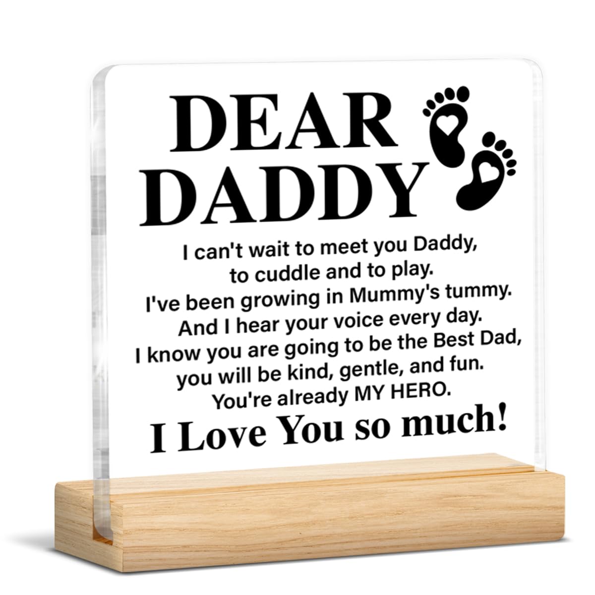 Dad Daddy to Be Gifts for First Time Dad, Gifts for New Dad First Fathers Day, New Daddy Acrylic Plaque Sign with Wooden Stand Home Office Decor-image-35