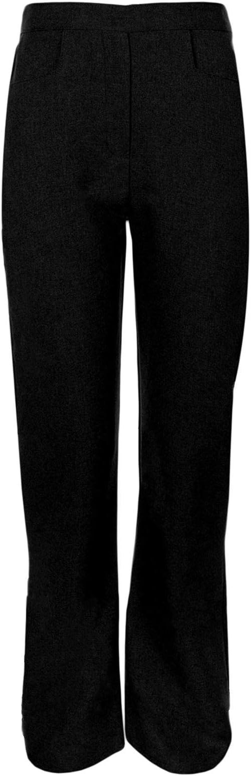 Girls Back To School Pull Up Half Elasticated Waist Trousers Kids Toddlers Children Junior Stretch Waistband Comfort Fit Casual Formal Uniform Plain Nursery Pull On Pants Bottom Legging