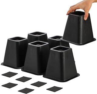 Mezchi 6 Pack 6 Inch Heavy Duty Bed Risers - 2200 lbs Capacity Furniture Lifts for Sofa, Chair, Bed, Desk - Durable ABS Black
