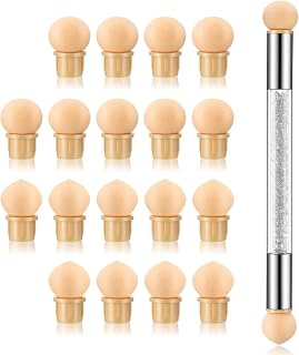 19Pcs in 1 Set Nail Sponges for Ombre Double-Head Nail Pen Ombre Brush for Gel Nails French Tip Manicure Brush Nail Art Tools with 18Pcs Replacement Sponge Head (White)
