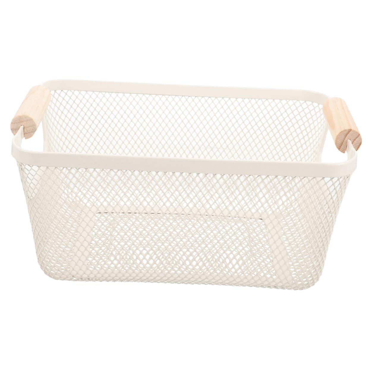 Cabilock Cesta Organizadora Rectangular de Hierro Asa de Madera