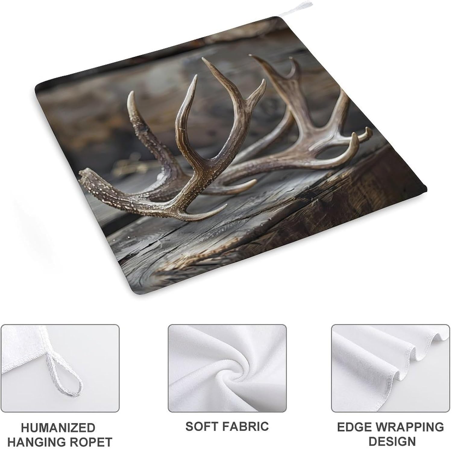 Deer Antlers On Wood Table Rustic Hand Towels for Bathroom Kitchen Towels Small Towel Handkerchiefs with Hanging Loop 4PCS