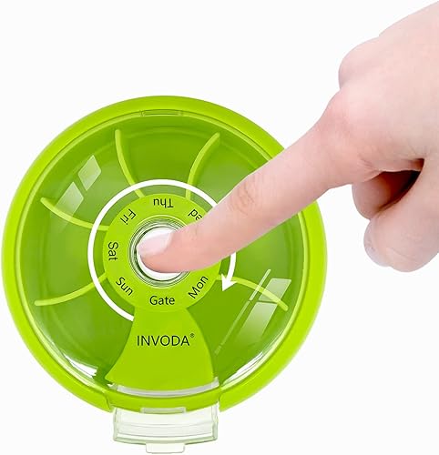 Miniatura 9 de Pastillero de viaje de 7 días, organizador portátil de píldoras, organizador de píldoras semanal giratorio, redondo, lindo, pastillero, aceite de