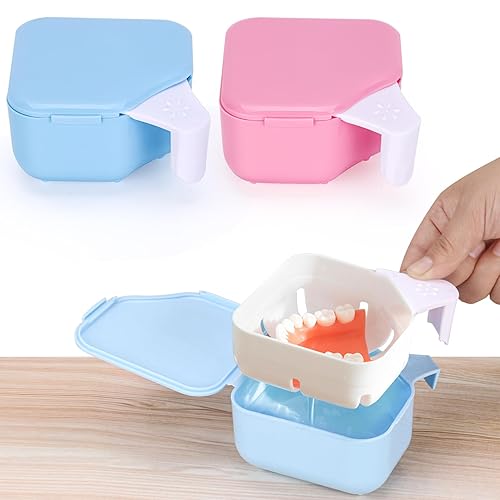 Estuche de baño para dentaduras postizas con espejo y cepillo de limpieza, caja de taza de baño para retenedores, protector bucal, dientes falsos y