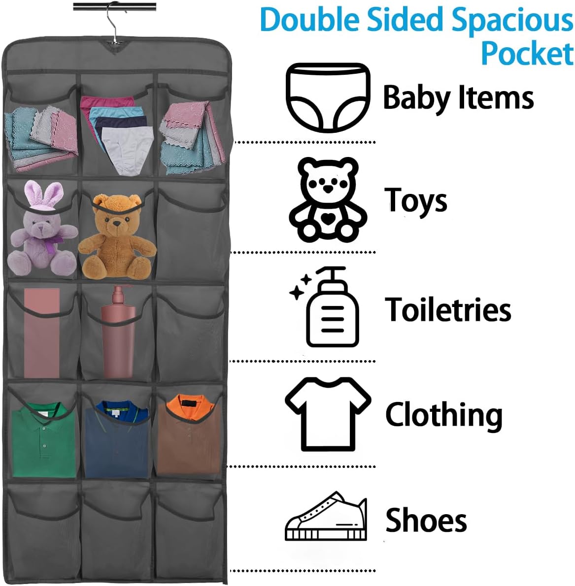 3Pcs 30 Large Pockets Dual Sided Hanging Shoe Organizer Double-Side Closet Storage Shelves with Rotating Hanger Space Saving Storage Bag Portable Shoe Rack Holder for Bedroom Laundry Room,Black