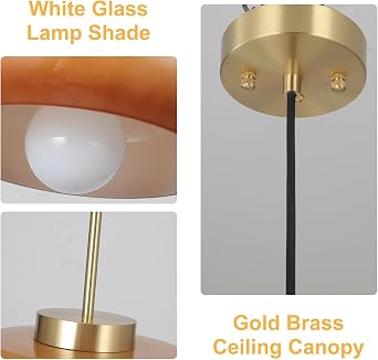 Milk Glass Pendant Lights Kitchen Island Dome Schoolhouse Pendant Light Fixture White and Gold Mid Century Modern Chandelier for Dining Room Bedroom Kitchen Adjustable Hanging Lamp