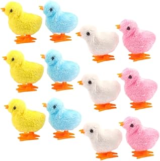 ERINGOGO Pack of 12 Wind-Up Toy, Colourful Plush Chick, Jumping Chick, Toddler Toy, Handy Wind Up Bouncy Toy for Pets, Easter Decoration