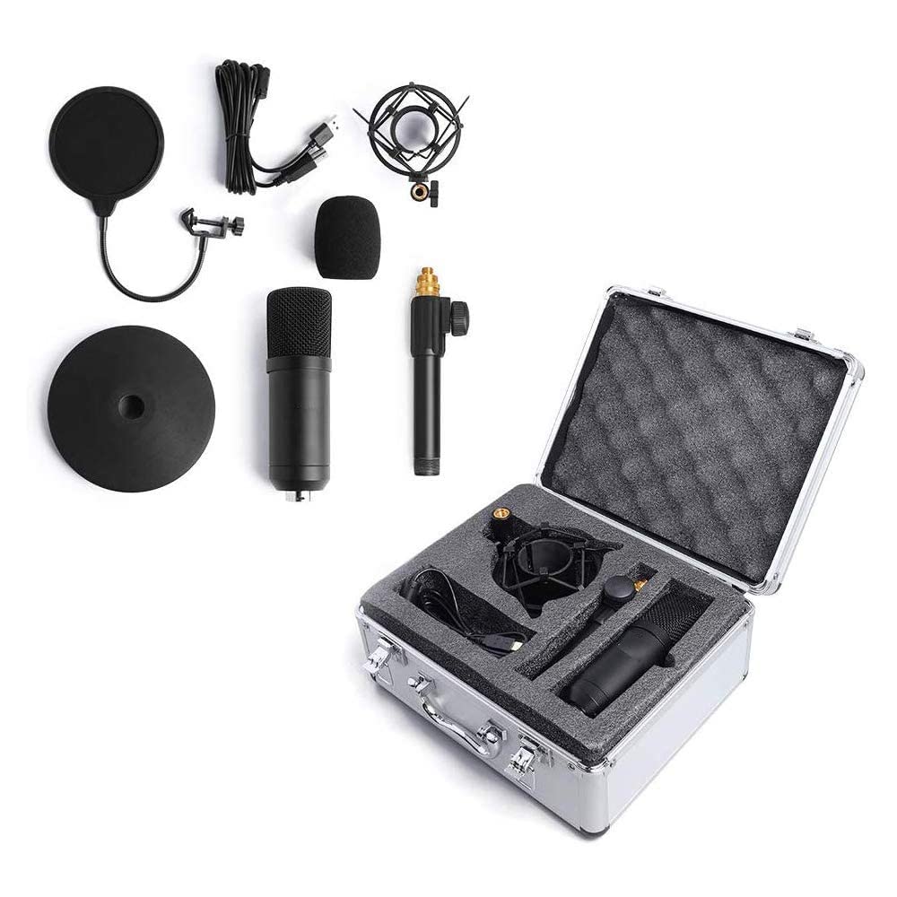 CEZO Kit de grabación de micrófono de condensador USB con soporte de escritorio, funda de aluminio y filtro pop, micrófono de condensador para YouTube, podcast, juegos, micrófono Plug & Play de