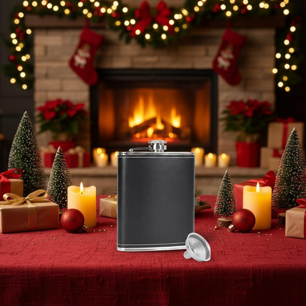 Hip Flasks for Men Women 6 pcs 8Oz Leather Flask Stainless Steel Flask with 6 pcs Funnels for Whiskey Rum Groomsman Best Man Usher Wedding Camping Birthdays