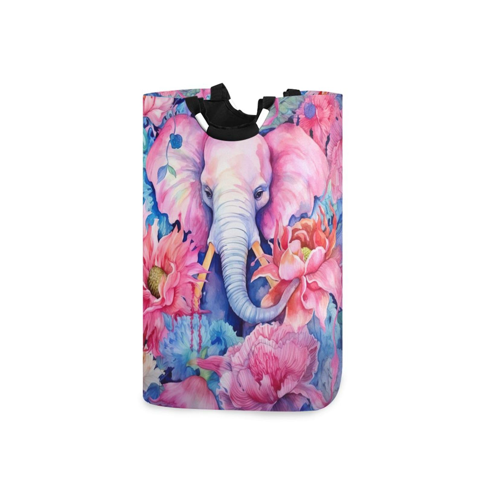 Jihqo Laundry Hamper Basket Elephant and Flower Collapsible Nursery Storage Bin Waterproof Clothing Baskets for Home Bedroom Bathroom Washing Room