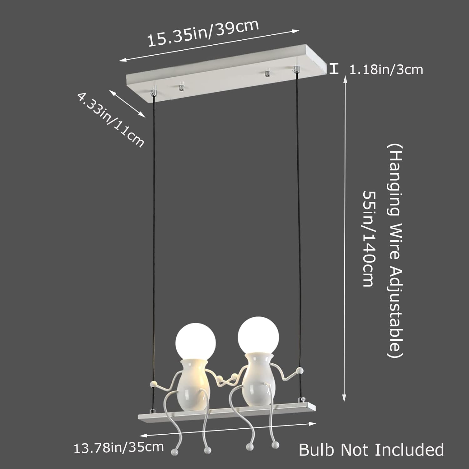 Creative LED Pendant Lighting Modern Double Little People Ceiling Pendant Light Fixture Adjustable Hanging Lights for Bedroom Iron Cartoon Doll Chandeliers Dining Rooms 2×E26 Baking Paint (White, Two)