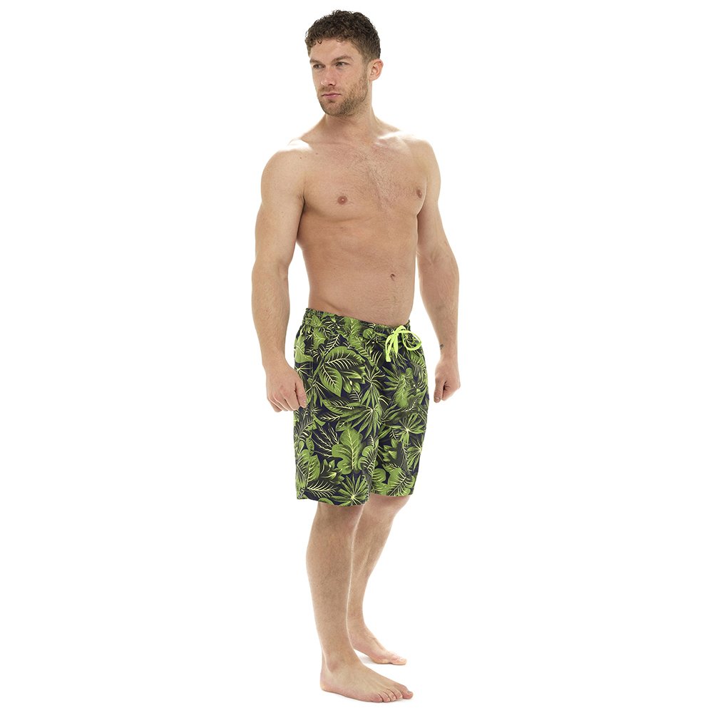 IUEG Mens Casual Swim Shorts Waterproof Quick Dry Beach Shorts with Pockets Turquoise Navy Green Palm Print