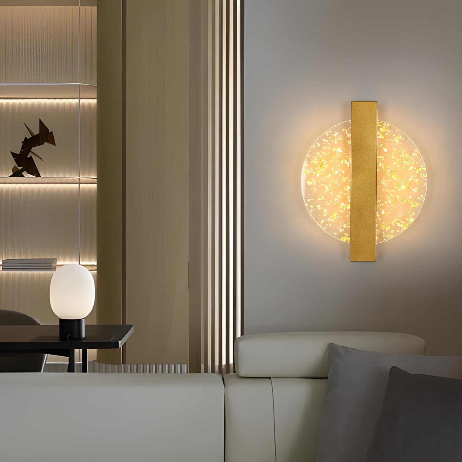 Comely Applique Murale LED Dimmable 12W, Lampe Murale Intérieure Moderne en Aluminium, Or Applique Murale Intérieure Acrylique Ronde pour Salon, Chambre, Escalier, Couloir, Blanc Chaud 3000K