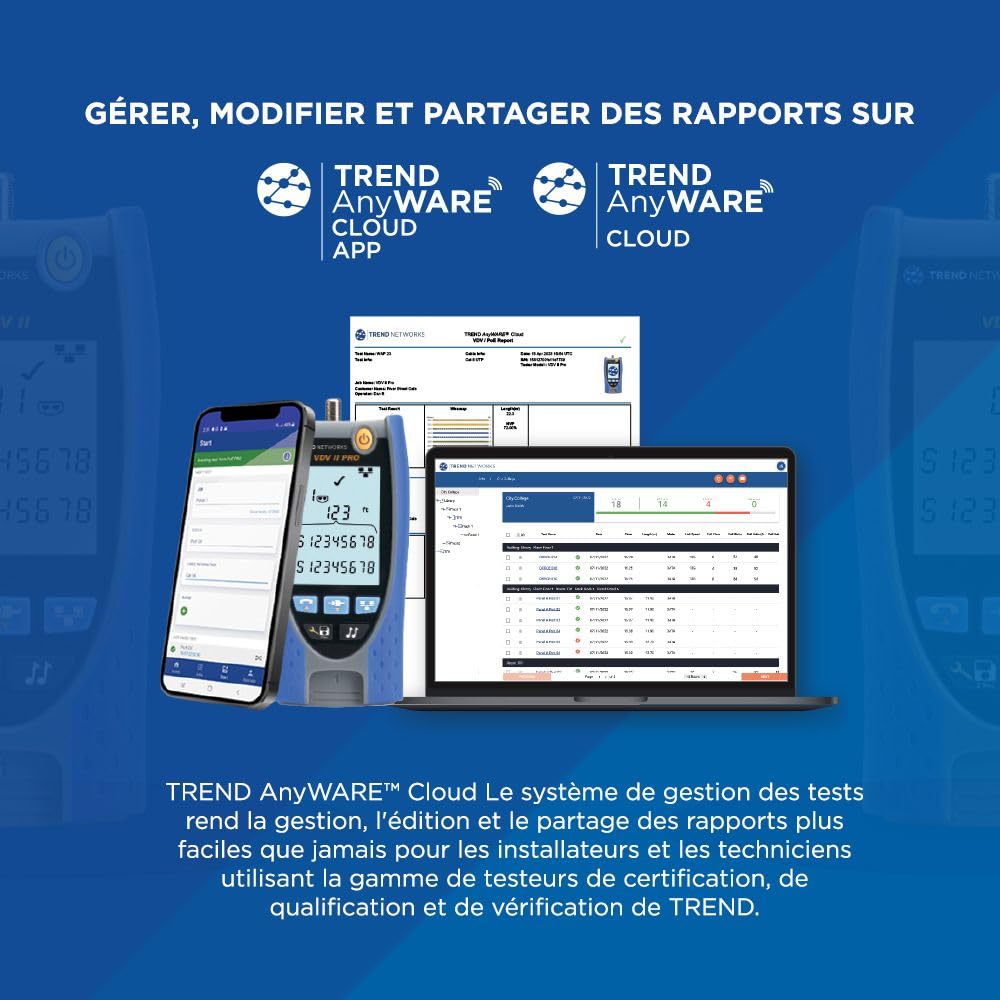 Réseaux TENDANCE | R158007 | VDV II Basique | Connecté au cloud | Vérificateur de câbles voix, données et vidéo | Testeur de câbles en cuivre | Outil avancé de schéma de câblage et de dépannage