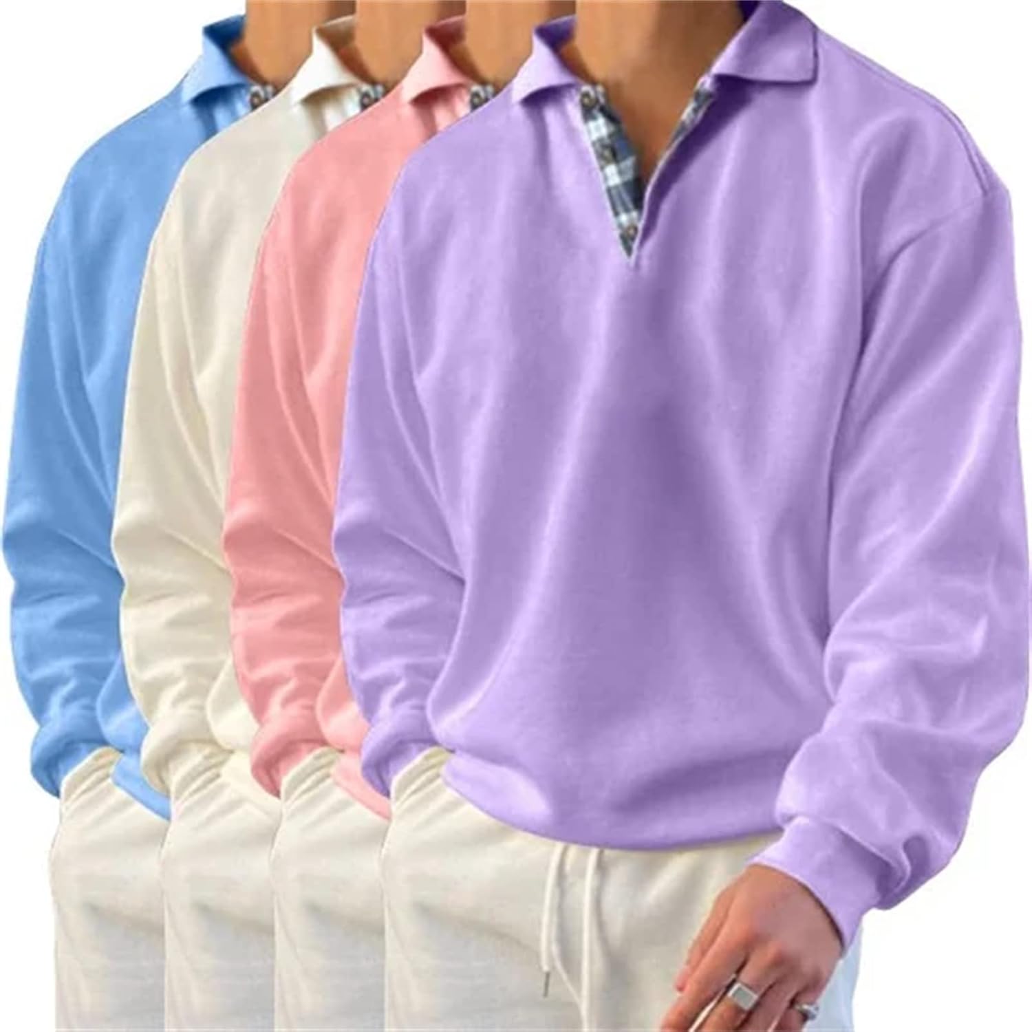 2022 Gentleman Ocean Casual Tops, Polo Sport Long Sleeve Shirts Sweatshirt for Men (Gray,L)