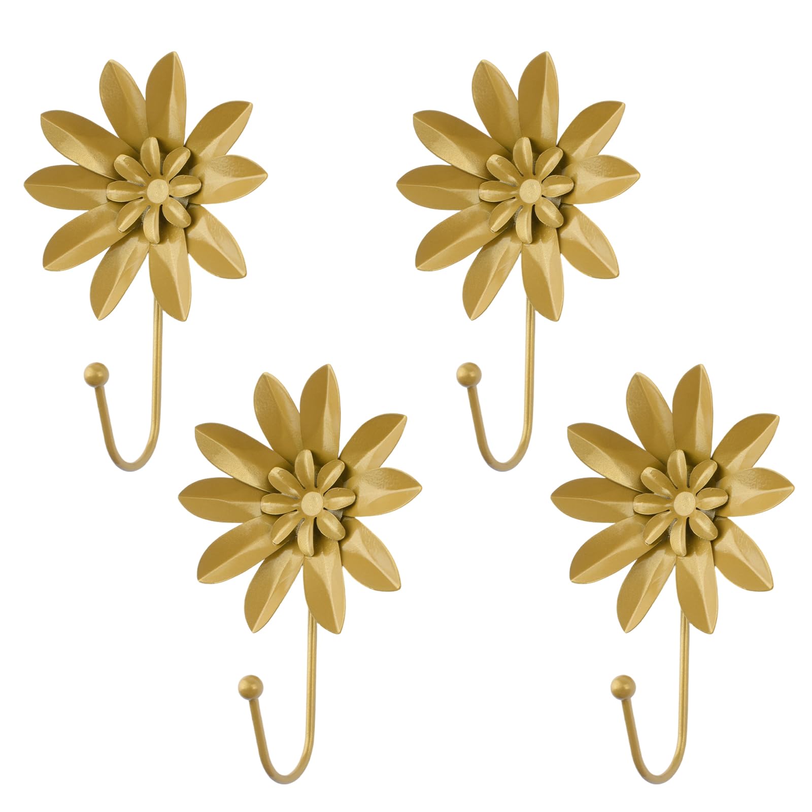 MOROBOR Sunflower Decorative Wall Hooks, 4 pcs Golden Flower Single Hangers Creative Flower Wall Mounted Hooks for Hanging Scarves Towels Keys Bags Hats