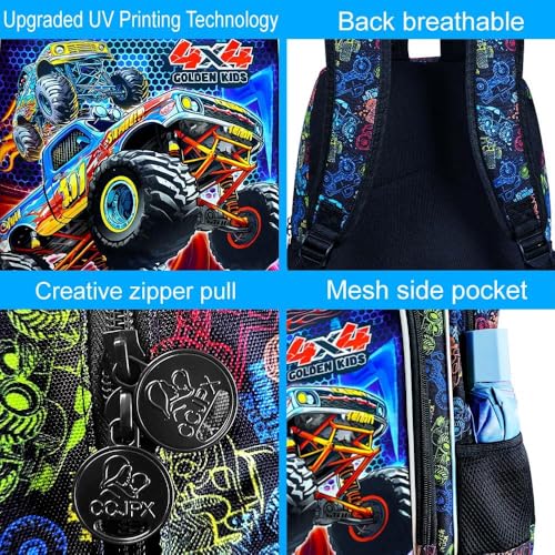 Image of 16 inch Truck Backpack, 3Pcs Boy Bookbag for Elementary Preschool Kindergarten, Kids School Backpacks with Lunch Box (Black)