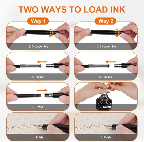 Miniatura 2 de AUAUY Pluma estilográfica, pluma estilográfica negra de escritura suave, pluma de escritura de tinta recargable de 0.015 in, punta extrafina,