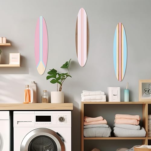 Miniatura 8 de Zzbakress 3 piezas de decoración de pared de tabla de surf de madera para colgar en la pared, decoración de habitación temática de playa, decoración