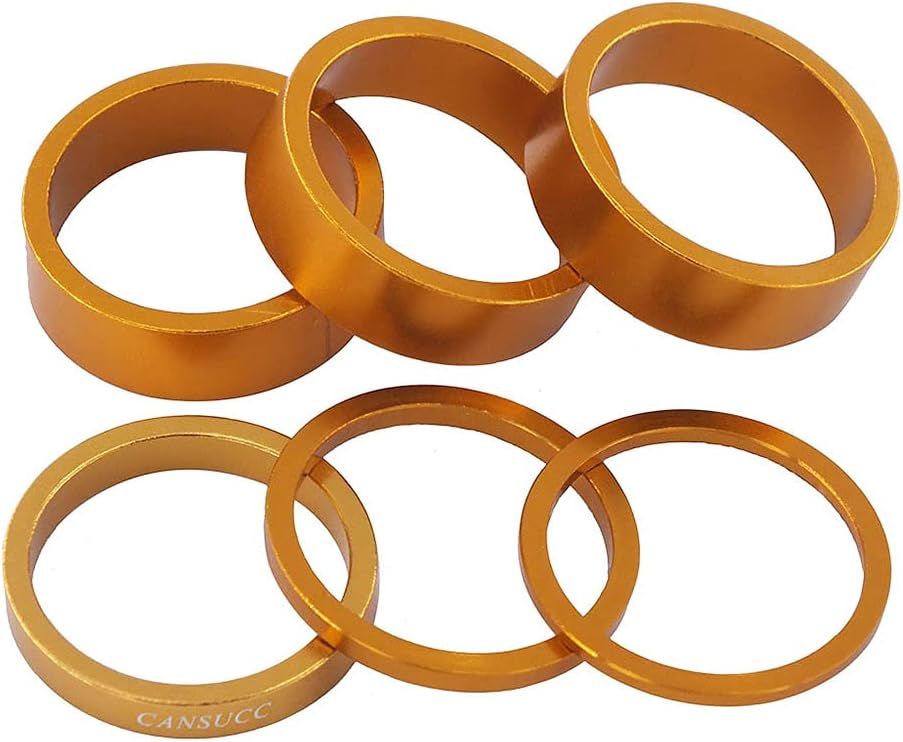 6/12 Pcs Aluminum Alloy Bike Headset Washer Mountain Bicycle Front Fork Washer Bike Stem Handlebar Spacers Ring Gasket for Bikes(1 Set Gold)