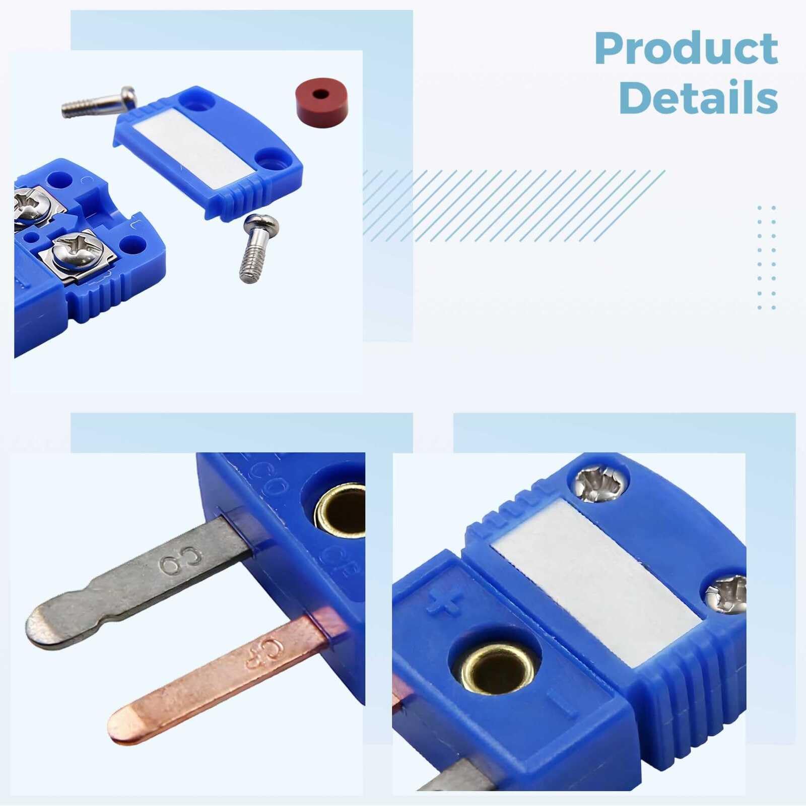 Mini T-Typ Thermoelementdraht-Steckverbinder, präziser T-Typ Thermoelement-Stecker zur Temperaturmessung, mit Metallstiften, sicherem Schraubverschluss, ideal für Kühlung