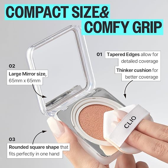 CLIO Kill Cover Founwear Cushion The Original 20 Shades, Buildable Light to Medium Coverage, Natural Finish, Korean Makeup Foundation, Long-Lasting Skin Fit, 17W CREAM SHELL
