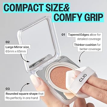 CLIO Kill Cover Founwear Cushion The Original 20 Shades, Buildable Light to Medium Coverage, Natural Finish, Korean Makeup Foundation, Long-Lasting Skin Fit, 17W CREAM SHELL