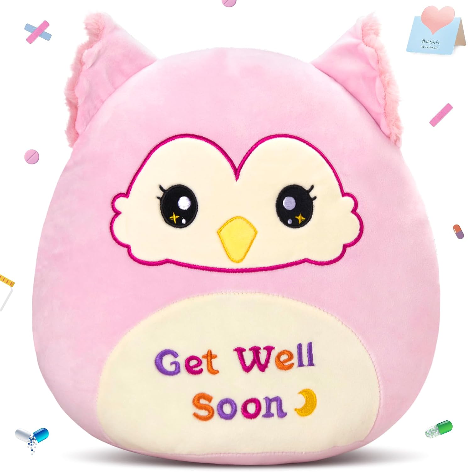 WEWILL 12'' Get Well Soon Dinosaur Soft Plush Pillow, Pink Triceratops Stuffed Animal Toy Gifts for Toddler Kids Boys Girls