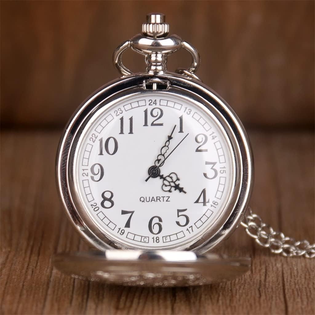 SJYDQ Vintage Silver Pocket Watch Engraved with Chain Quartz Pocket Watch with Chain Collection Pendant Watch : Clothing, Shoes & Jewelry