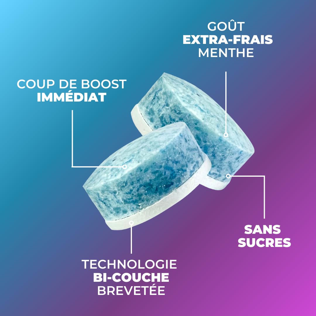 ZOHI Chewing-gum sans sucres avec actifs - Boost Energie - Goût menthe fraîche - Complément alimentaire avec édulcorants - Boîte de 12 plaquettes de 10 chewing-gums