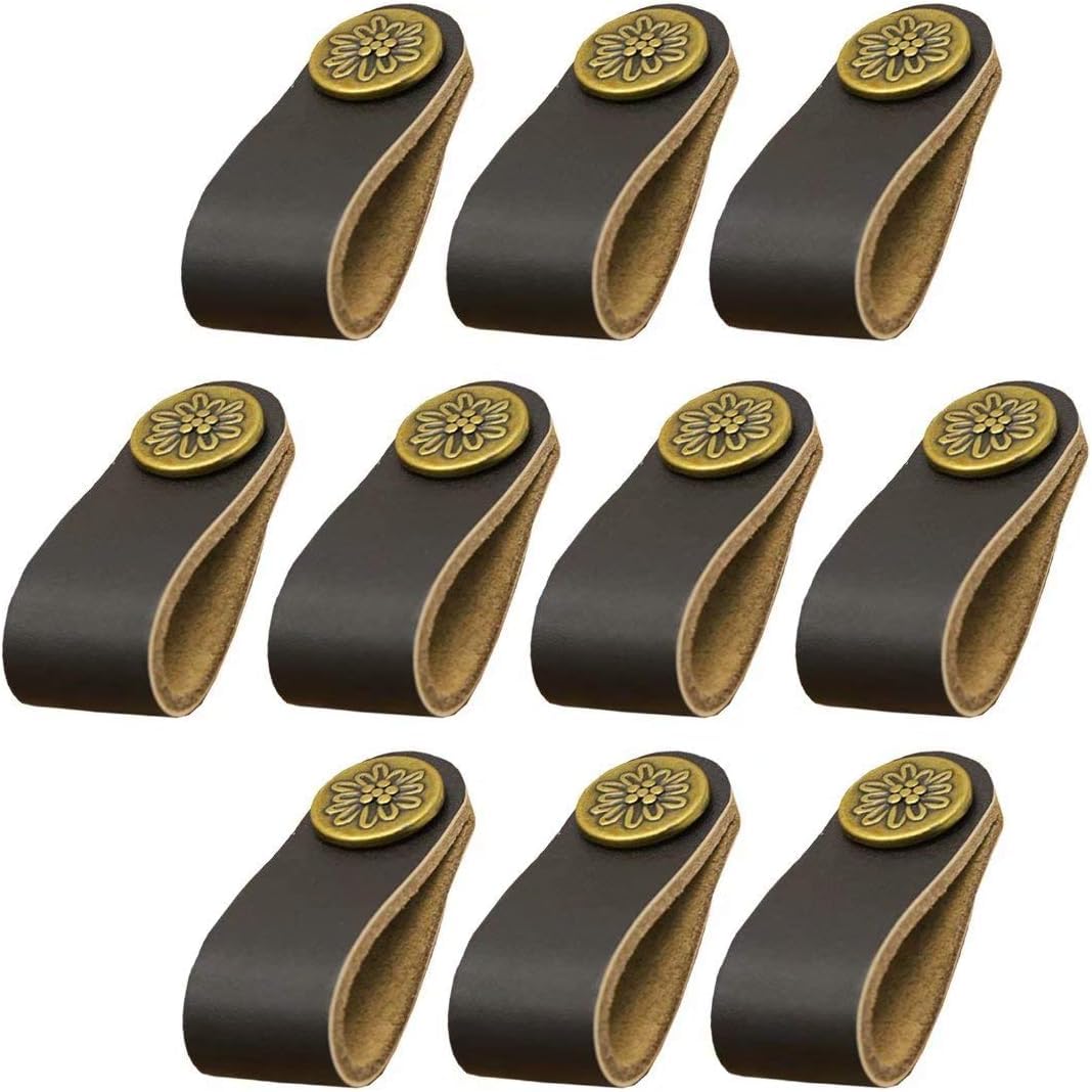 Kuayeocf Vintage Bronze 10 Pcs Furniture Door Handles Knobs, For Cupboards Wardrobe Dresser(,Black)