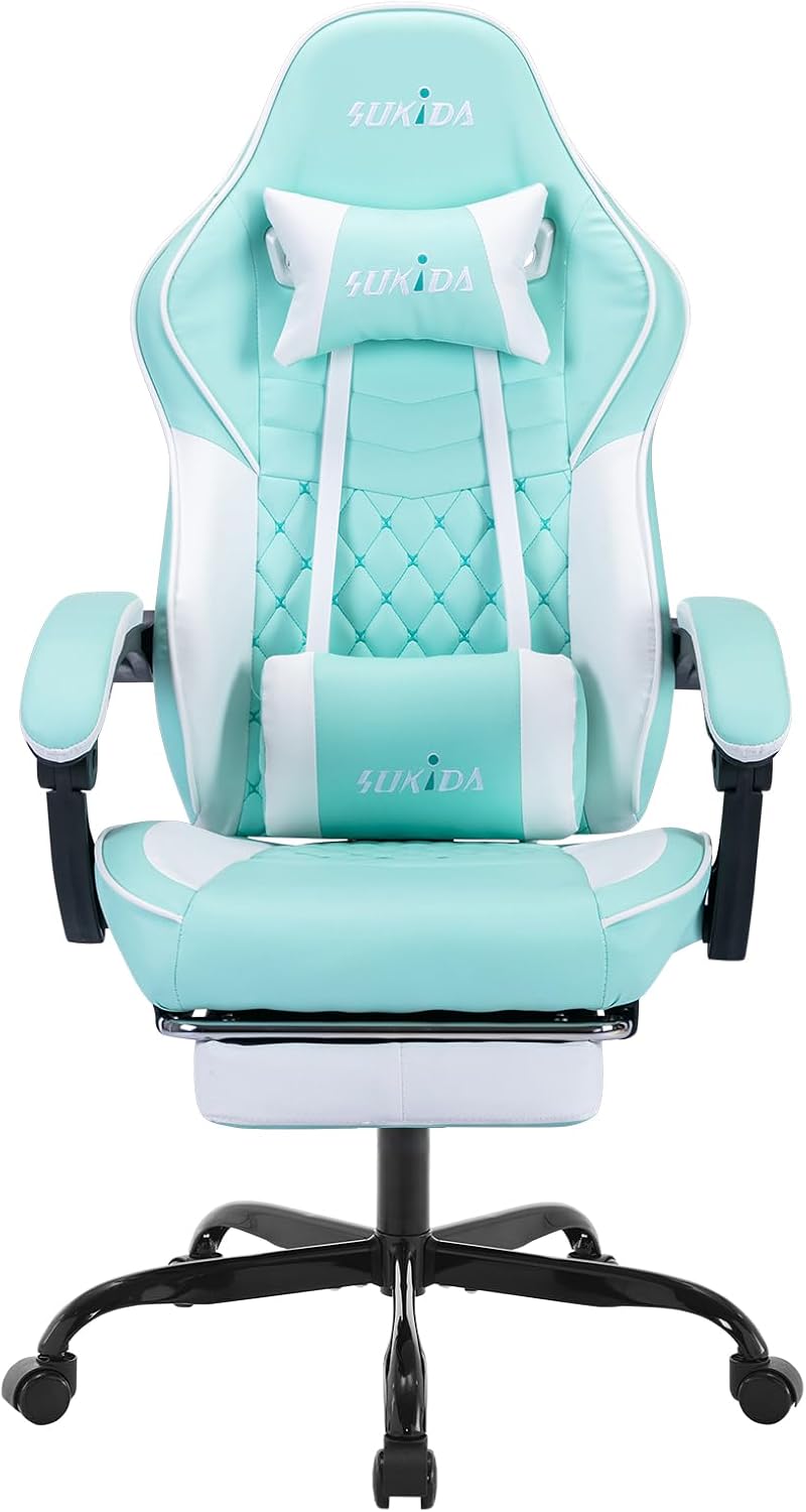 Ergonomic Video Gamer Chairs Gaming Computer Chair Gamer Chairs for Adults Massage Lumbar Support Swivel Height Adjustable Headrest Backrest