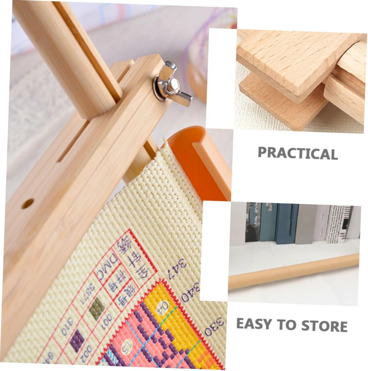 Homoyoyo Adjustable Wooden Cross Stitch Frame Stand for Embroidery Easy to Use Craft Holder Storage Tray Suitable for Beginners and Hobbyists