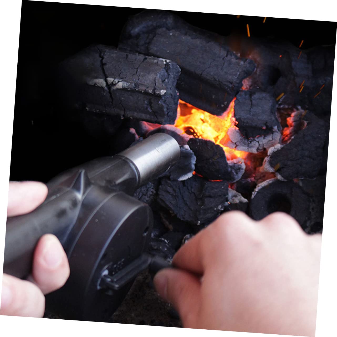 Abaodam Soffiatore D'aria Manuale per Barbecue in Abs e Ferro senza Alimentazione per Campeggio e Attività All'aperto per Accendere Rapidamente il Carbone