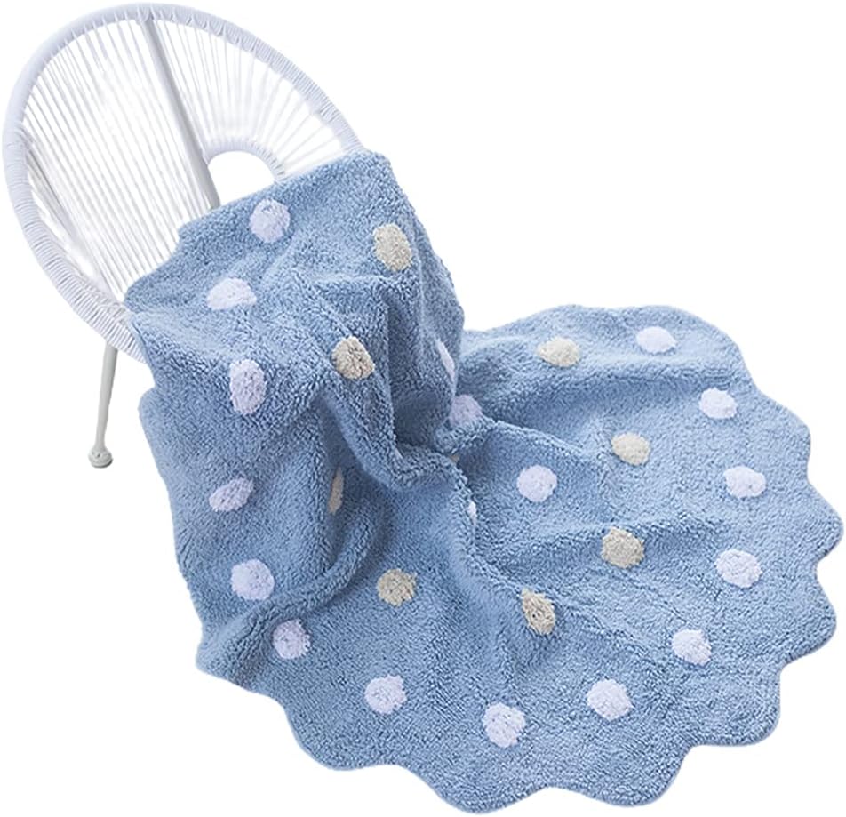 FasterS Soft Cotton Retal Dot Round Sape Baby Children Crawling Mat Soft Tufted Throw Rug Furry Nursery Mat Play Mat Carpet for Kids Room Decoration (42 Inch,Blue)