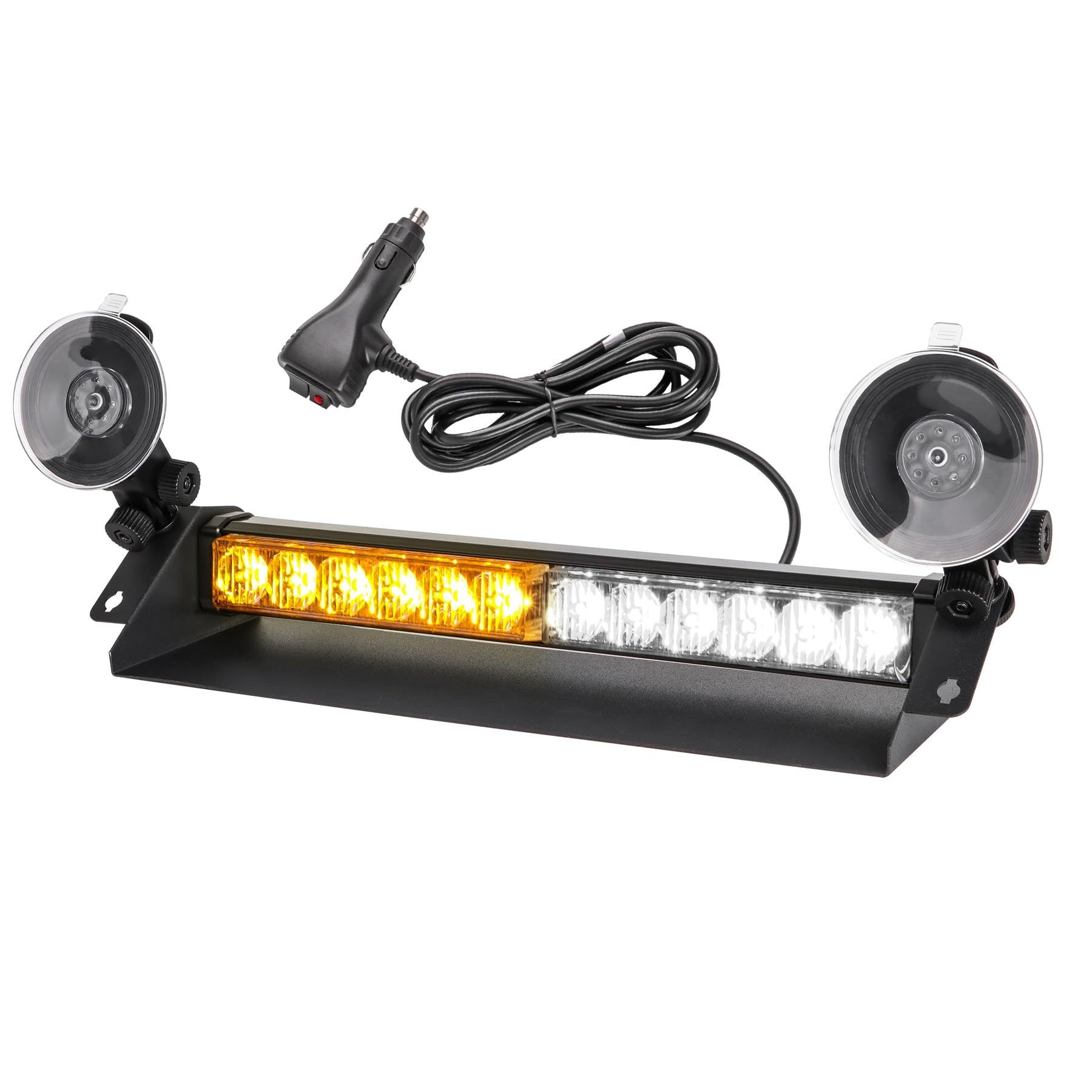 Gyrophare LED Stroboscopique - 35.6cm 12 LED Rampe Gyrophare Led 9 Modes de Flash, 12V-24V Pour Voiture Camion remorque, Feux d'avertissement d'urgence Clignotants (Ambre/Blanc)
