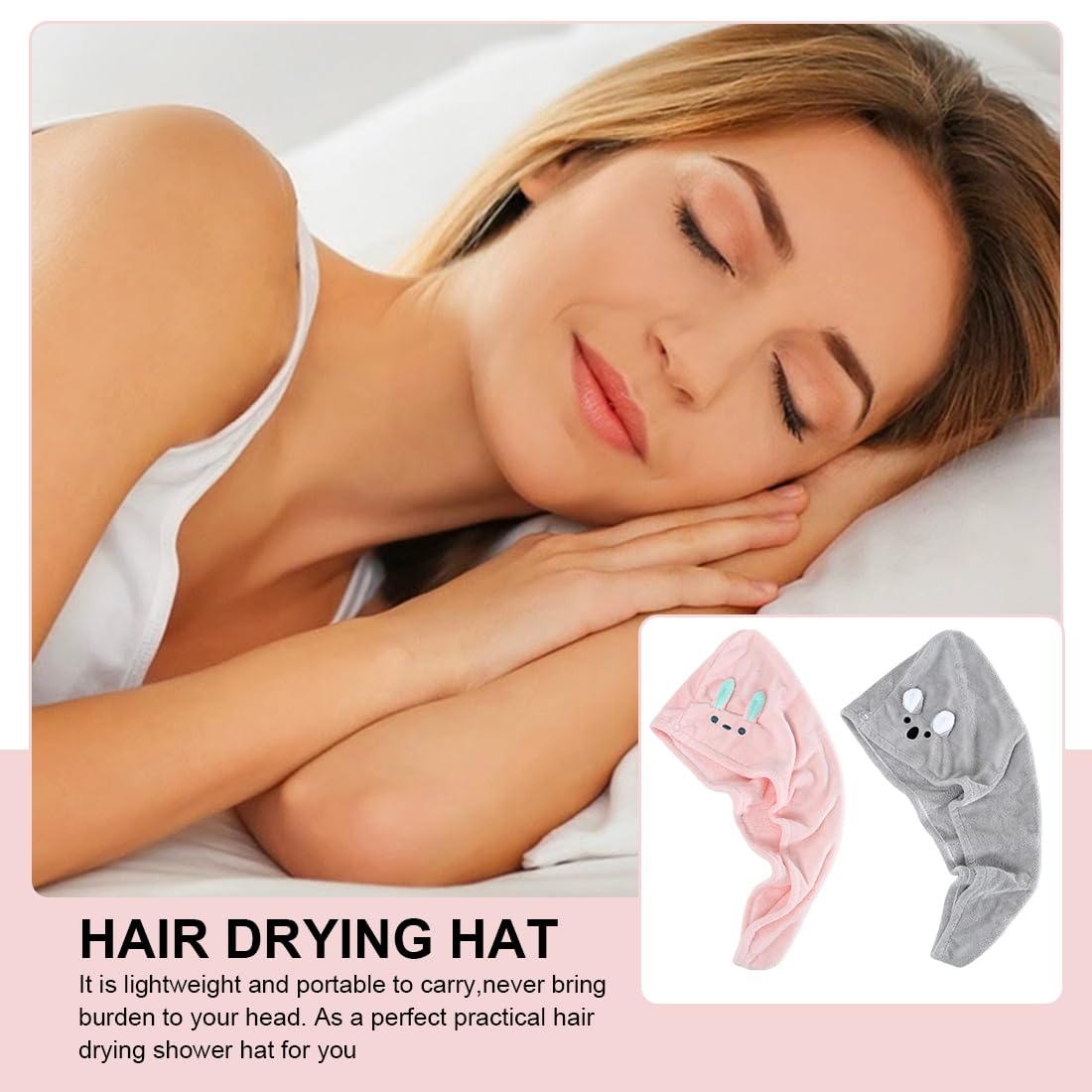 Asciugamano a Turbante per Asciugare i Capelli, 2 Pezzi, Carino Avvolgere la Testa, Asciugamano Capelli Turbante con Bottone, Pratico, Turbante Super Assorbente per Capelli Corti e Lunghi