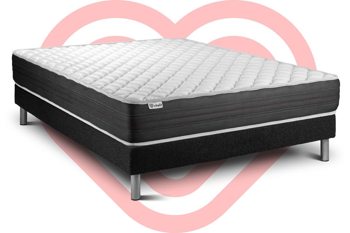Ensemble VITALMEMO One 160 x 200 cm sommier Kit Noir | Epaisseur : 24 cm | Confort : Ferme