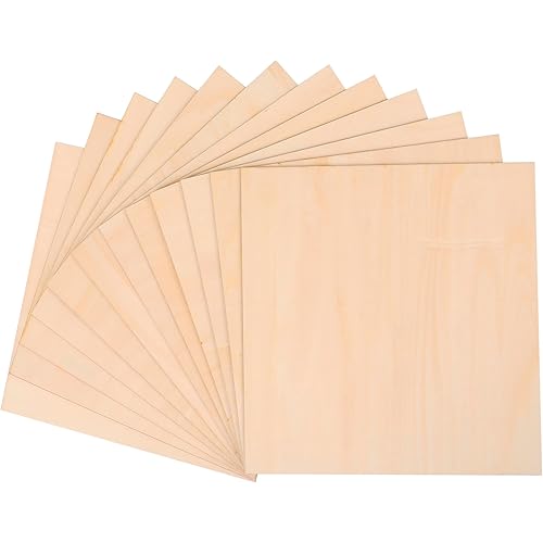 12 Pack Basswood Sheets for Crafts,12 x 12 x 1/8 Inch- 3mm Thick Plywood Sheets with Smooth Surfaces, Squares Bass Wood Boards for Laser Cutting, Wood Burning, Architectural Models, Staining